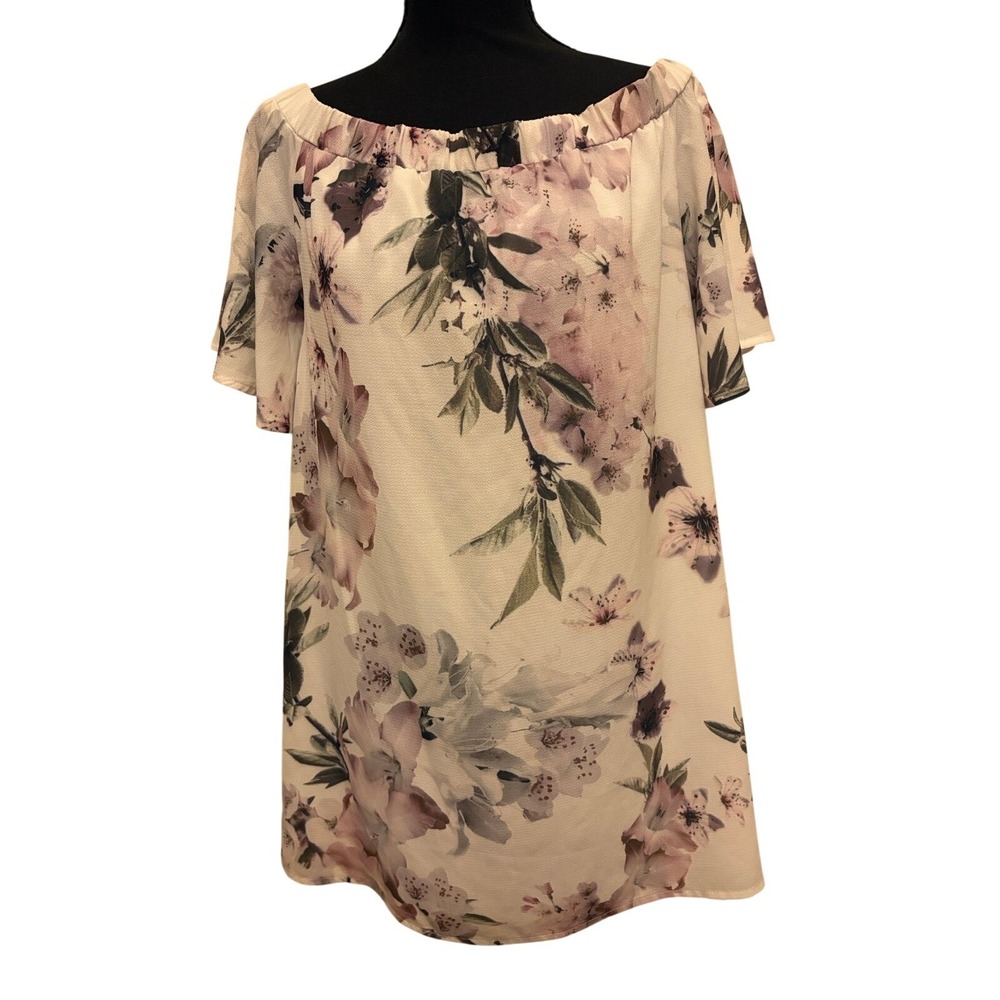 Lulu's Floral Off-Shoulder Dress in  Off White, Pink & Green Size Large